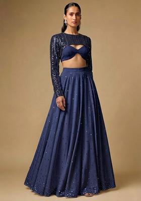 Dark Blue Sequin Net Lehenga Set