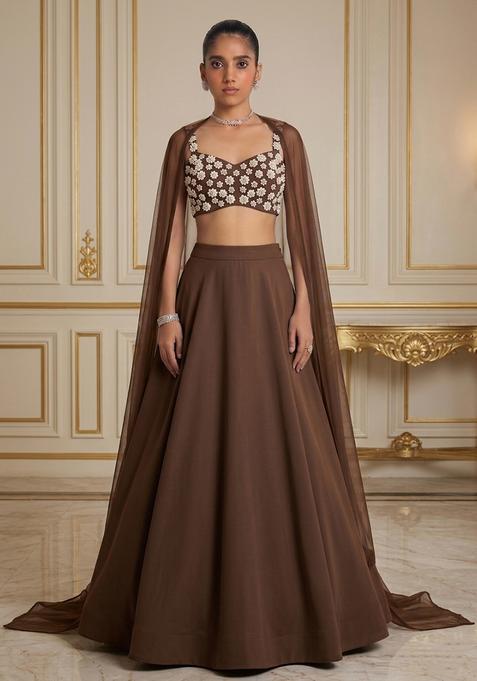 Brown  Hand Work Sleeveless Lehenga Set