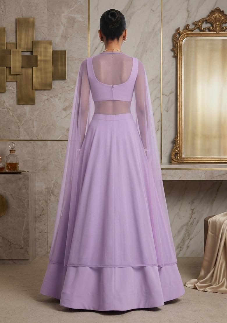Lavender Hand Work Sleeveless Lehenga Set - Indya