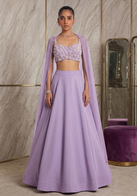 Lavender Hand Work Sleeveless Lehenga Set