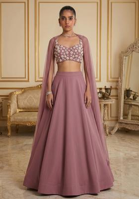 Mauve Hand Work Sleeveless Lehenga Set