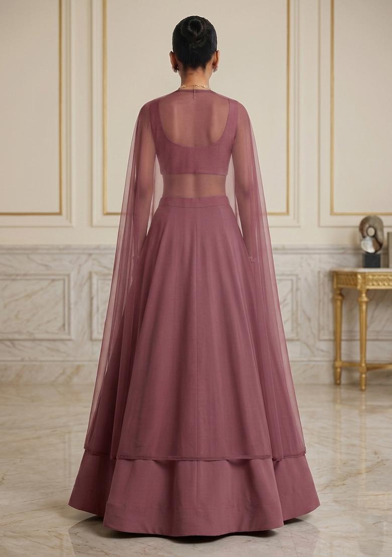 Mauve Hand Work Sleeveless Lehenga Set - Indya