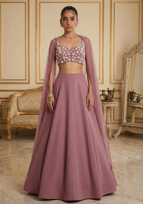 Mauve Hand Work Sleeveless Lehenga Set