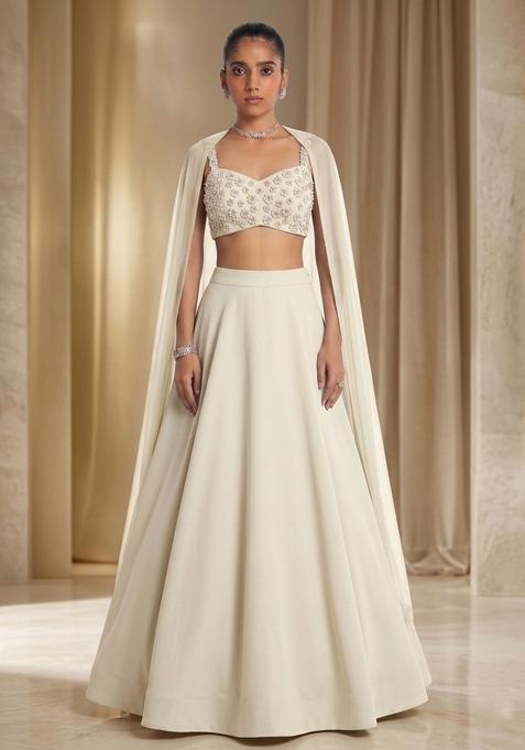 White Hand Work Sleeveless Lehenga Set