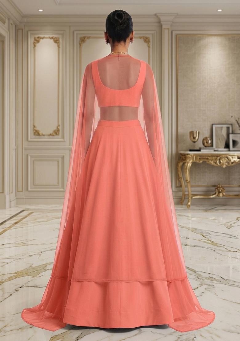 Coral Hand Work Sleeveless Lehenga Set - Indya