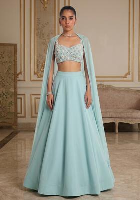 Light Blue Hand Work Sleeveless Lehenga Set