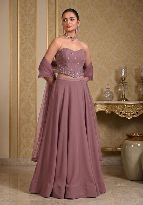 Mauve Hand Work Strapless Lehenga Set
