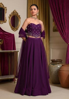 Purple Hand Work Strapless Lehenga Set