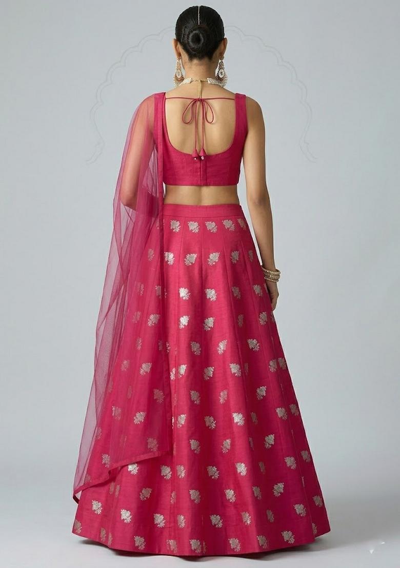 Rani Pink Jacquard Brocade Lehenga Set - Indya