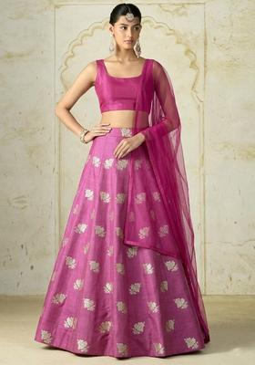 Rani Pink Jacquard Brocade Lehenga Set