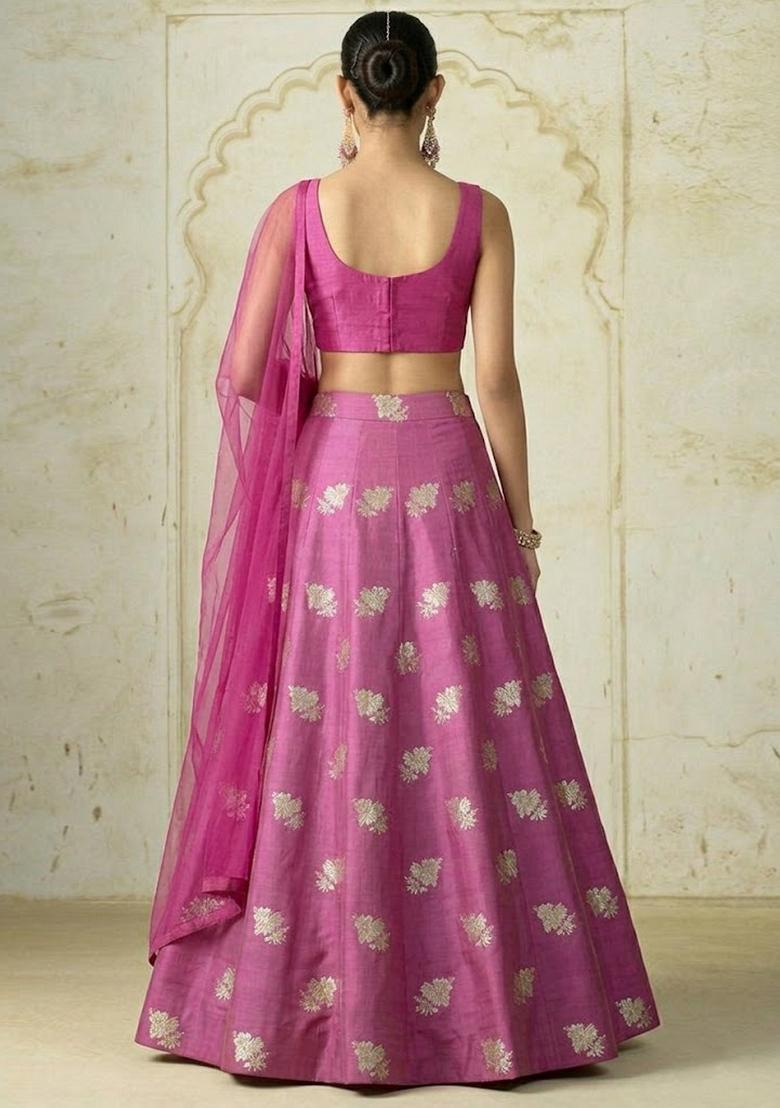 Rani Pink Jacquard Brocade Lehenga Set - Indya