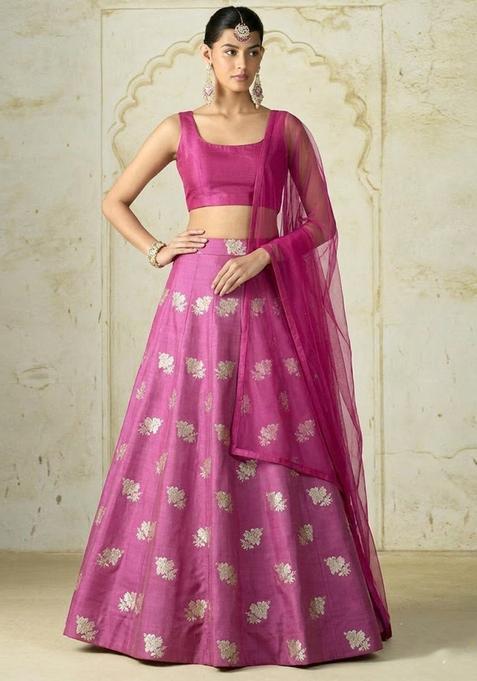 Rani Pink Jacquard Brocade Lehenga Set