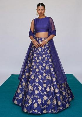 Royal Blue Jacquard Jacquard Brocade Lehenga Set