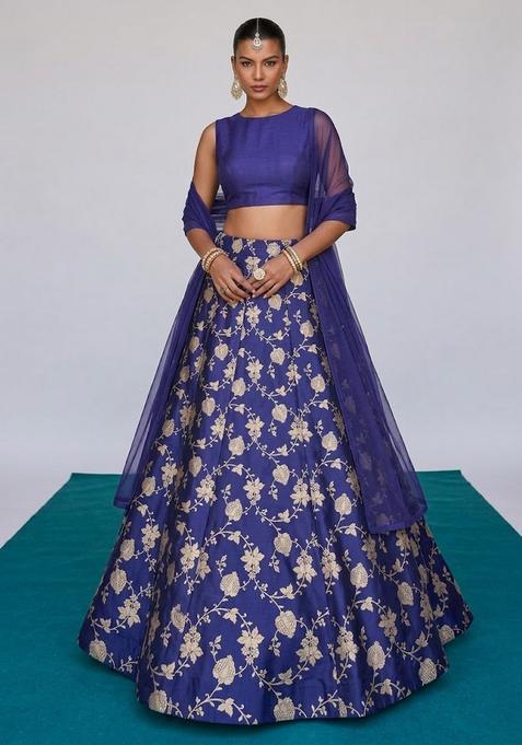 Royal Blue Jacquard Jacquard Brocade Lehenga Set