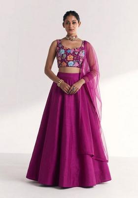 Purple Printed Crepe Lehenga Set