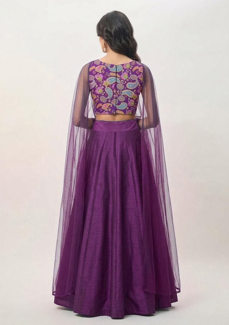 Multi Printed Crepe Lehenga Set - Indya