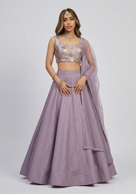 Lilac Jacquard Brocade Lehenga Set