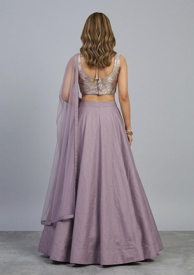 Lilac Jacquard Brocade Lehenga Set - Indya