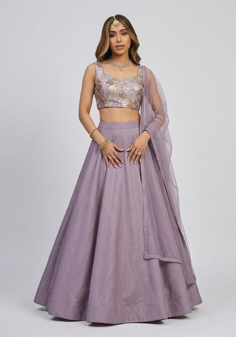 Lilac Jacquard Brocade Lehenga Set