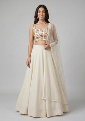 Ivory Printed Crepe Lehenga Set