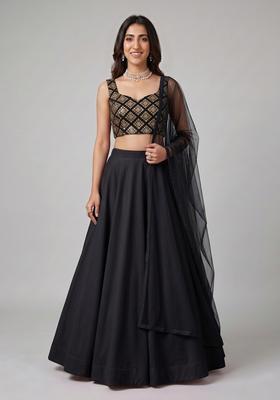 Black Embroidered Crepe Lehenga Set