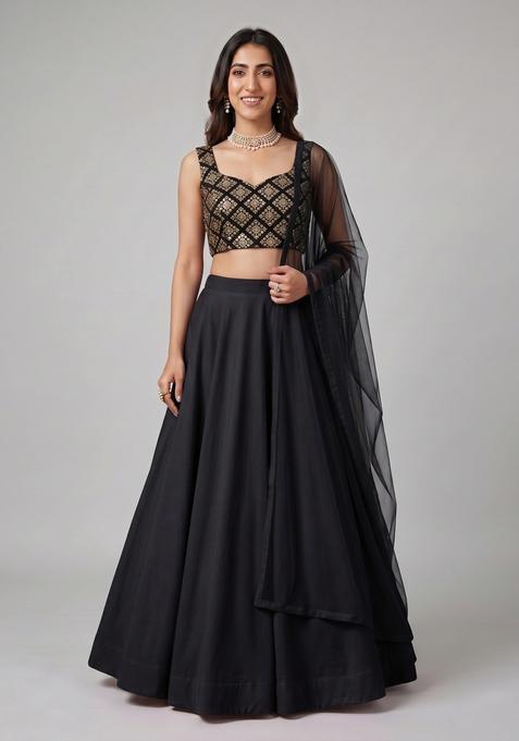 Black Embroidered Crepe Lehenga Set