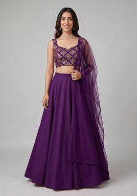 Purple Embroidered Crepe Lehenga Set