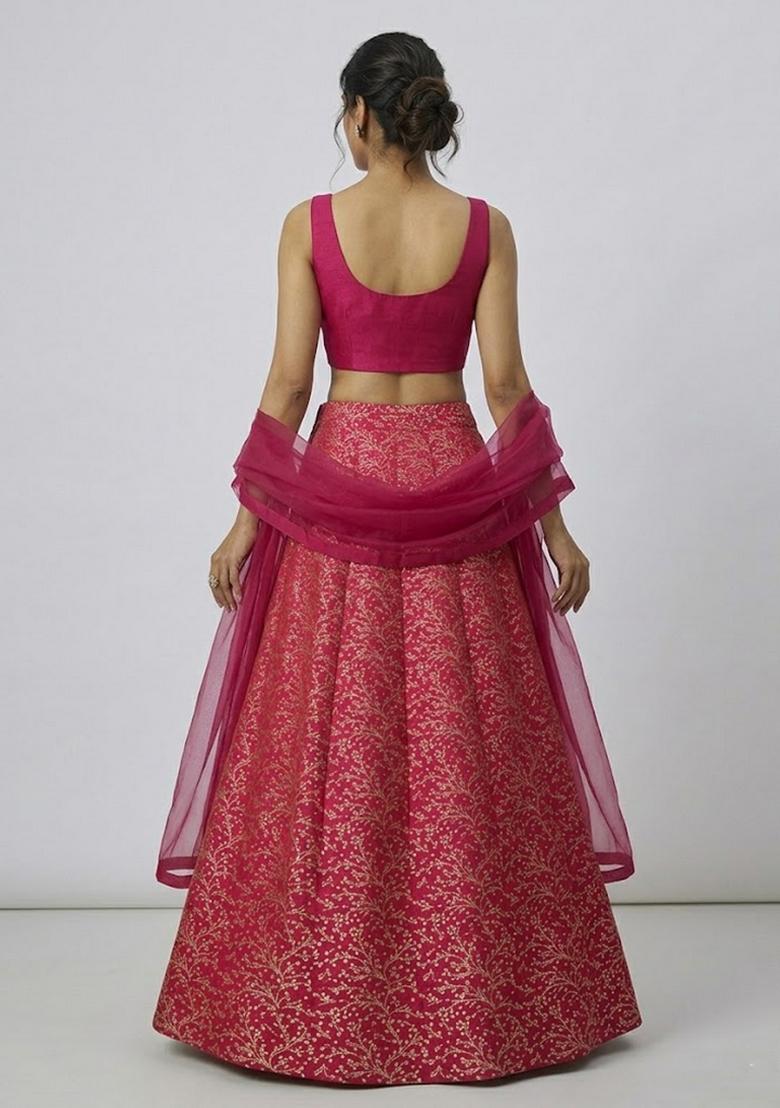 Rani Pink Jacquard Brocade Lehenga Set - Indya