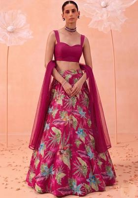 Rani Pink Printed Crepe Lehenga Set