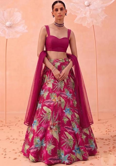 Rani Pink Embellished Silk Blend Lehenga Set
