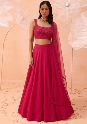 Rani Pink Embroidered Poly Blend Lehenga Set
