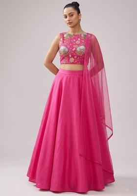 Rani Pink Printed Organza Lehenga Set