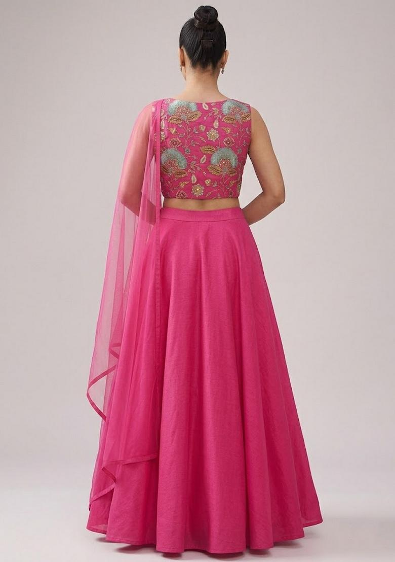 Rani Pink Printed Organza Lehenga Set - Indya