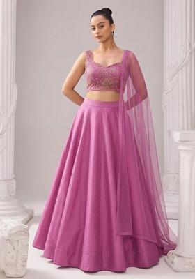 Mauve Printed Organza Lehenga Set