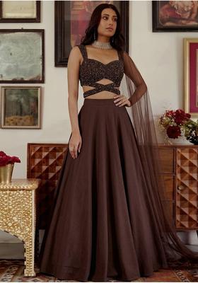 Chocolate Brown Sequin Net Lehenga Set