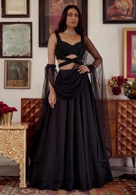 Black Sequin Net Lehenga Set