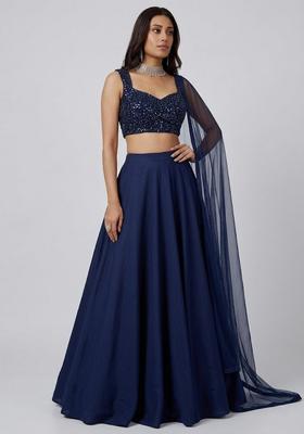 Navy Blue Sequin Net Lehenga Set