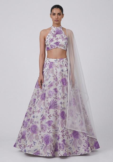 Lilac Embroidered Organza Lehenga Set
