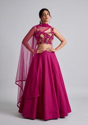 Rani Pink Printed Crepe Lehenga Set