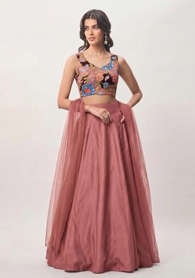 Dusty Rose Printed Crepe Lehenga Set