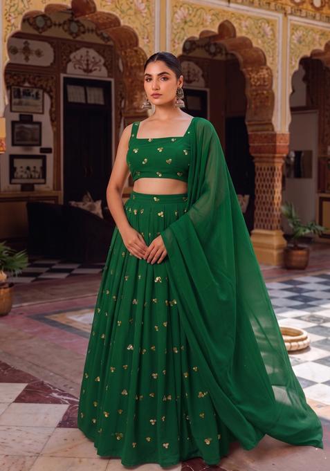 Bottle Green Sequin Work Georgette Lehenga Set