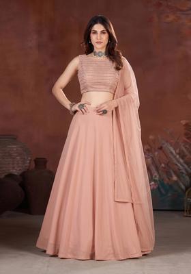 Peach Sequin Silk Blend Lehenga Set