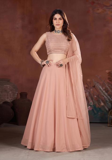 Peach Sequin Silk Blend Lehenga Set