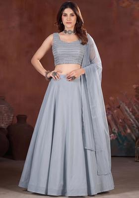 Steel Grey Sequin Silk Blend Lehenga Set