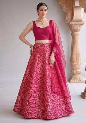 Rani Pink Jacquard Brocade Lehenga Set