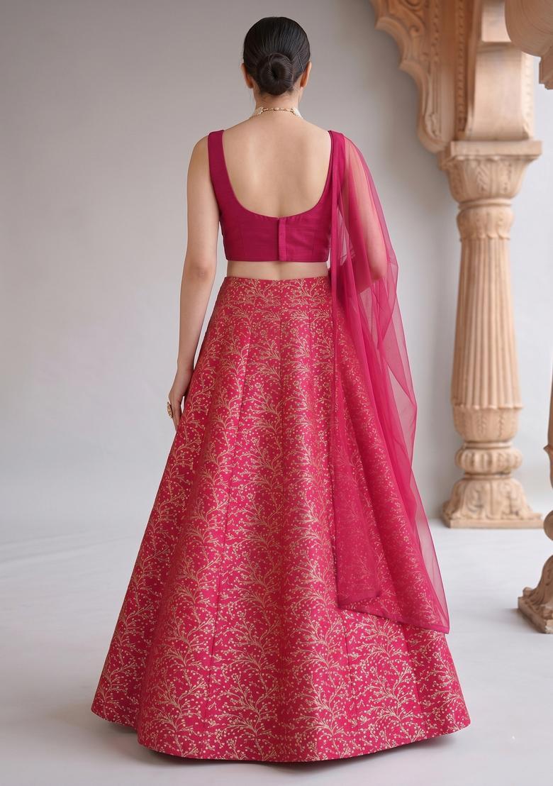Rani Pink Jacquard Brocade Lehenga Set - Indya
