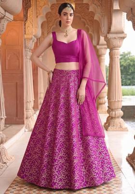 Magenta Jacquard Brocade Lehenga Set