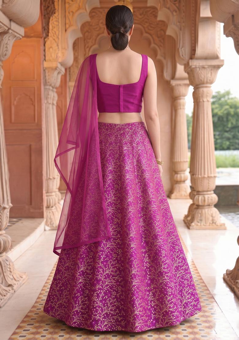 Magenta Jacquard Brocade Lehenga Set - Indya