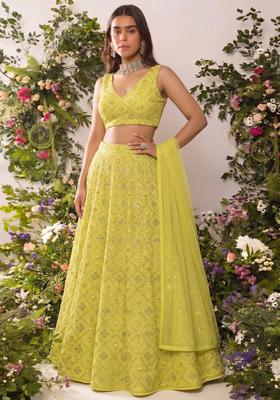 Mint Green Mirror Sequin Georgette Lehenga Set