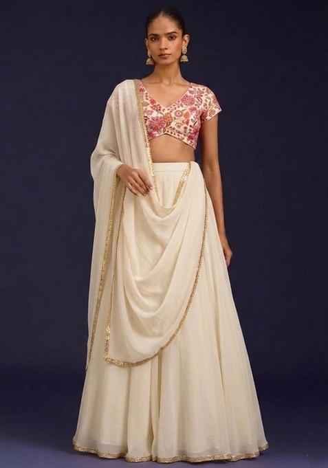 White solid Handwork Lehenga Set